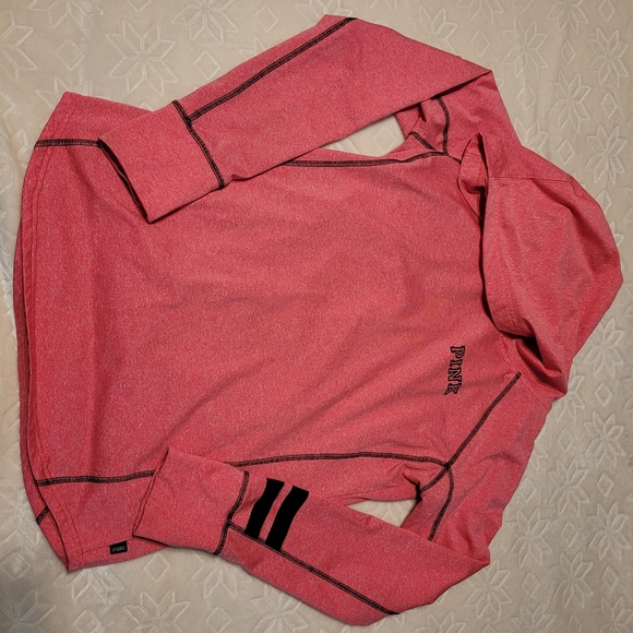 VS PINK Hot Pink Heather Athleisure Hoodie Thumbhole Sleeves Back Zip Pocket Lg - Picture 12 of 16